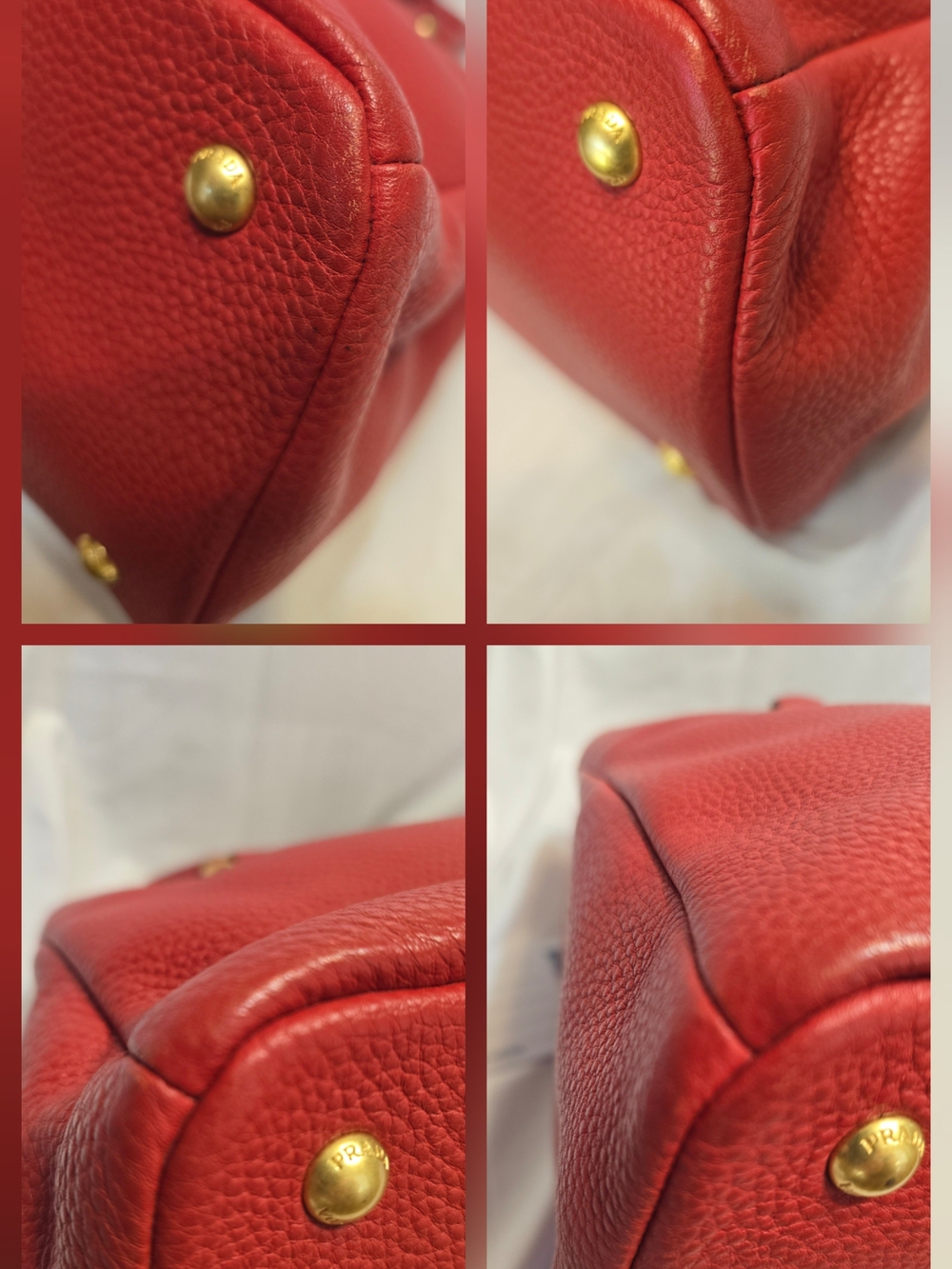 Auth PRADA Vitello Daino Rosso Red Leather 2-Way Tote Bag w/ Strap & Card - Picture 5 of 15